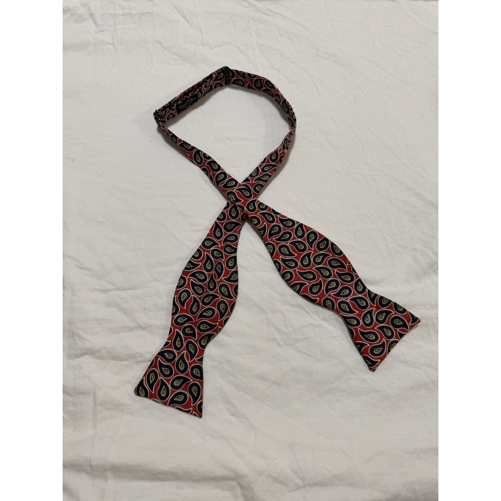 Robert Talbott Pure Silk Bow Tie Red Navy Paisley Adjustable Mens AS IS